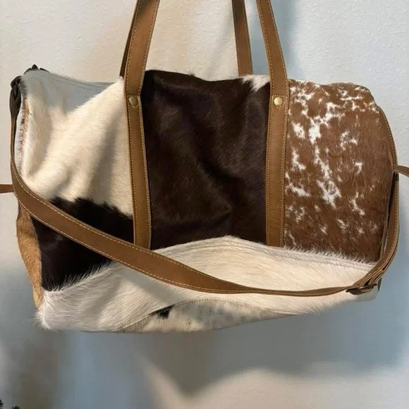 Brown and White Cowhide duffle Bag - Picture 1 of 3